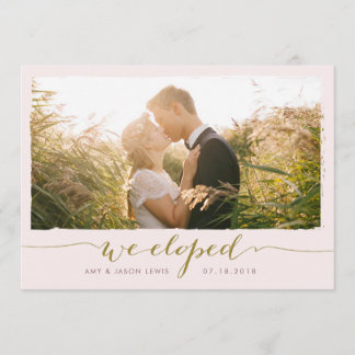 We Eloped | photo wedding announcement, faux gold Invitation