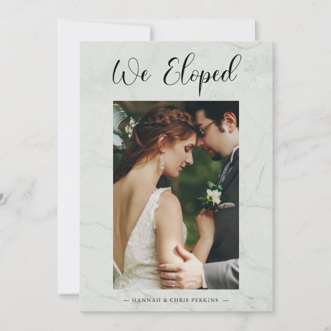 We Eloped Photo Wedding Elegant Marble Effect Invitation (Front)