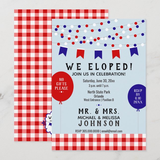 We Eloped! Picnic Party BBQ Barbecue Wedding Invitation (Front/Back)