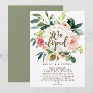 we eloped pink floral greenery modern invitation