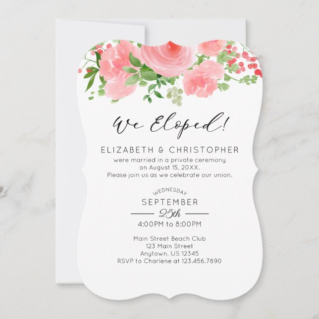 We Eloped Pink Floral Wedding Elopement Invitation (Front)