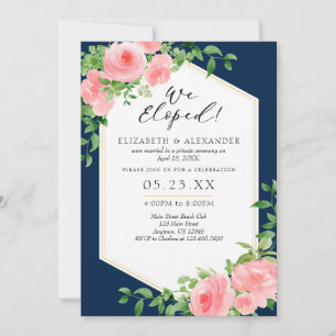 We Eloped Pink Navy Floral Wedding Elopement Invitation