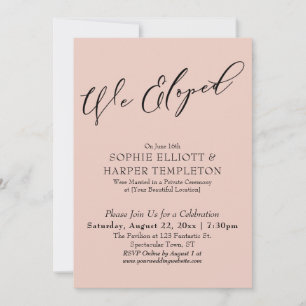 We Eloped, Pretty Elegant Simple Blush Celebration Invitation