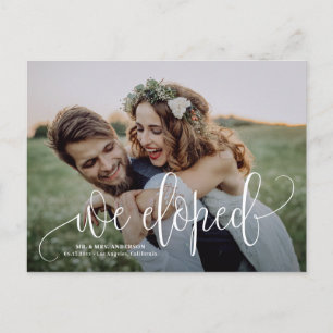 We Eloped Pretty Script Photo Elopement Announcement Postcard