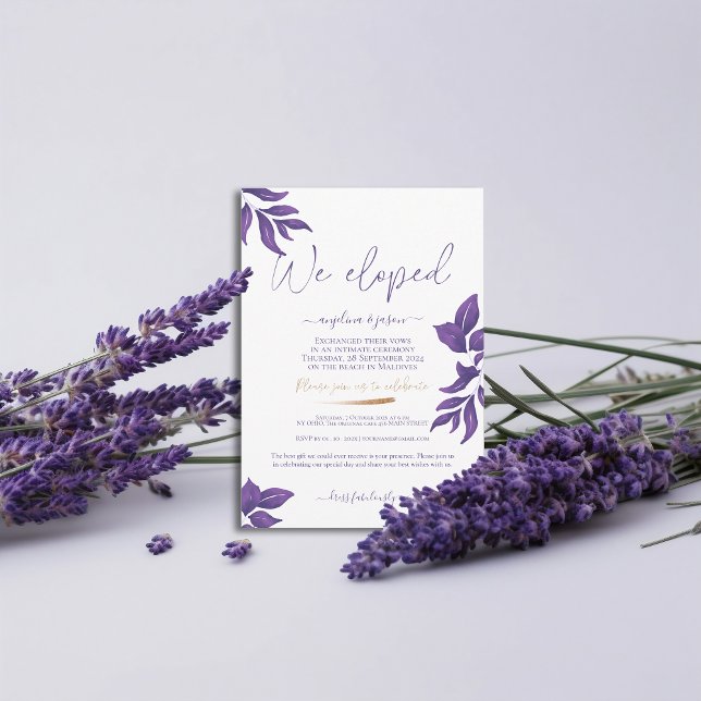 We Eloped Purple Elegant Wedding  Invitation (Creator Uploaded)