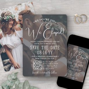 We Eloped! QR Code Photo Overlay Wedding Reception Save The Date