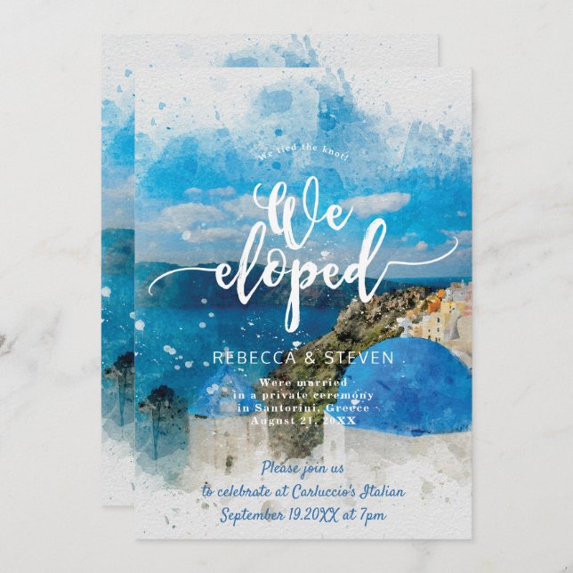 we eloped santorini Greece married abroad wedding Invitation (Front/Back)