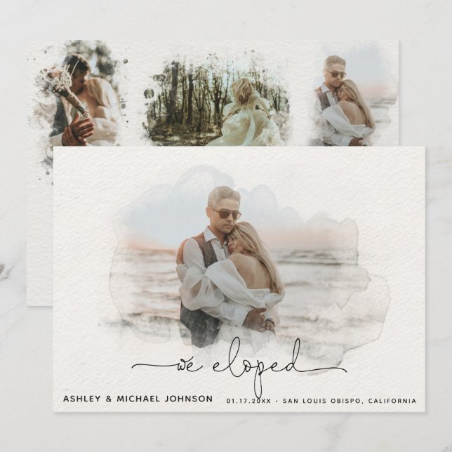 We Eloped Script 4 Photo Wedding Announcement (Front/Back)