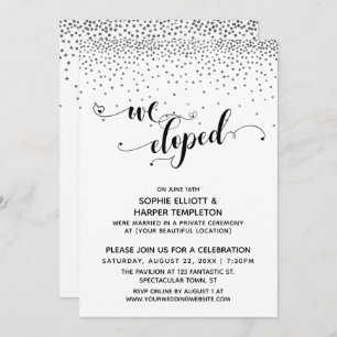 We Eloped Script Silver Confetti Reception-Only Invitation