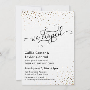We Eloped Script Typography, Faux Gold Confetti Invitation