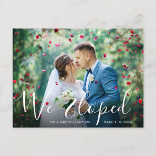 WE ELOPED   script wedding Announcement Postcard