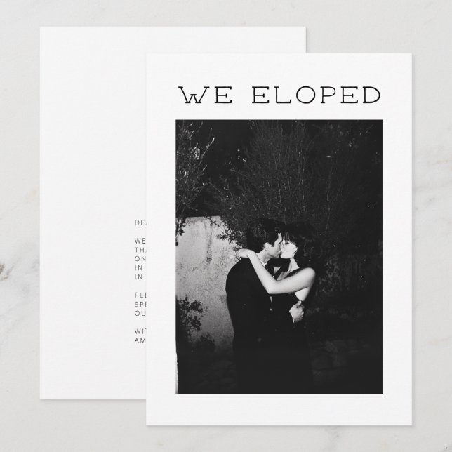 We Eloped Stylish Modern Minimalist Wedding Announcement (Front/Back)
