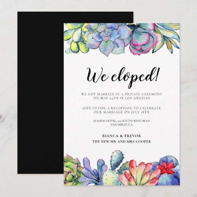 We eloped! Succulent cactus wedding announcement (Front/Back)