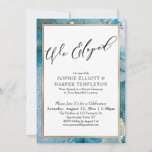 We Eloped Teal & Gold Ink Reception Only Invitation