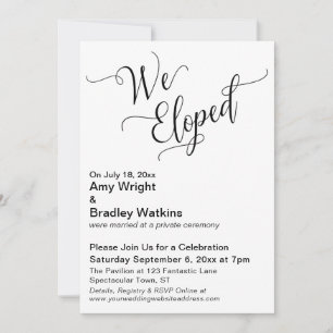 "We Eloped" Typography Post Wedding Celebration Invitation