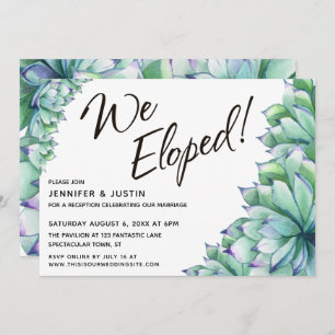 We Eloped Typography w/ Watercolor Succulents Invitation