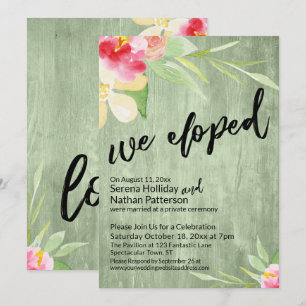 We Eloped Watercolor Flowers & Green Wood Invitation