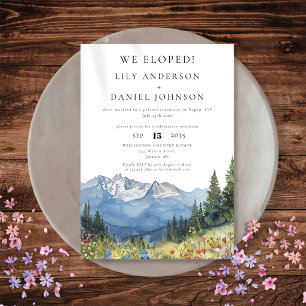We Eloped Watercolor Mountain Elopement Wedding Invitation