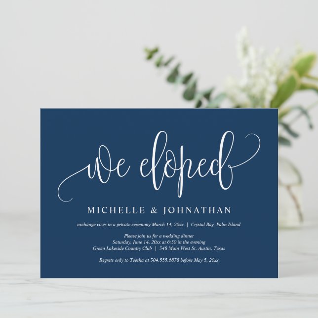 We Eloped, Wedding Elopement Party Celebration Inv Invitation (Standing Front)