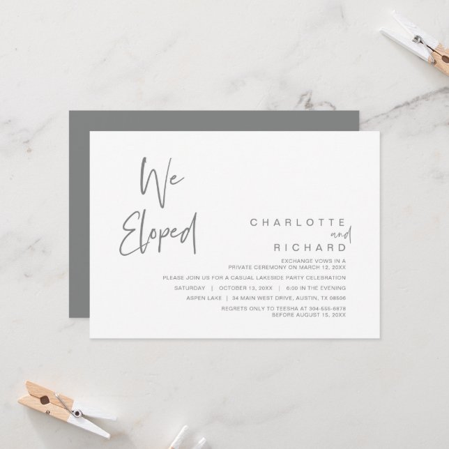 We eloped, Wedding Elopement Party Celebration Inv Invitation (Front/Back In Situ)