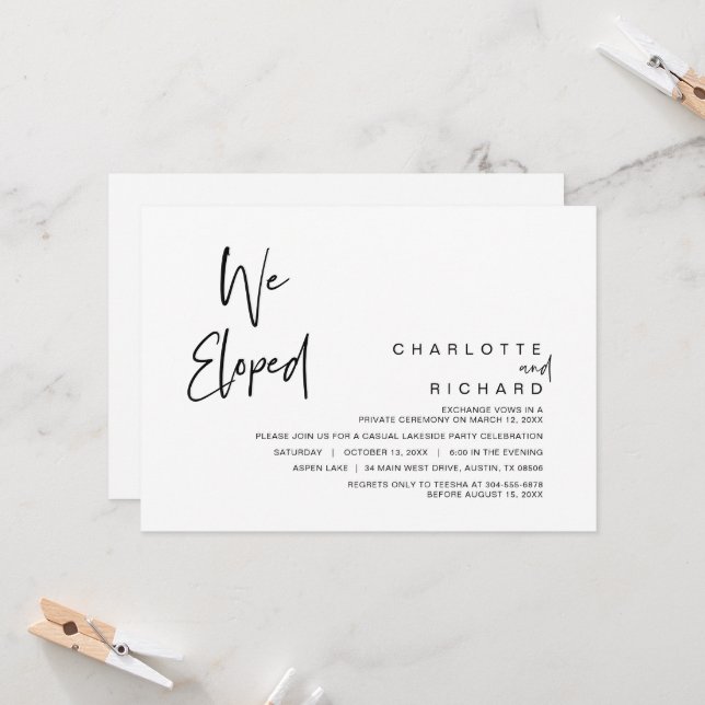 We eloped, Wedding Elopement Party Celebration Invitation (Front/Back In Situ)