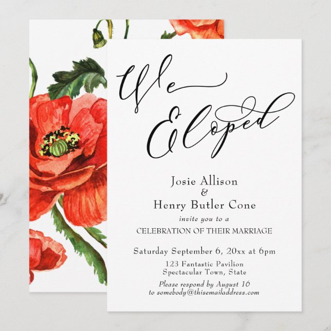 We Eloped Wedding Reception, Red Poppies Invitation (Front/Back)