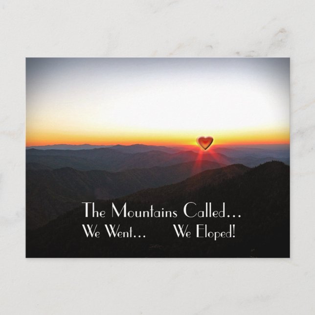We Eloped when the Romantic Mountains Called Announcement Postcard (Front)
