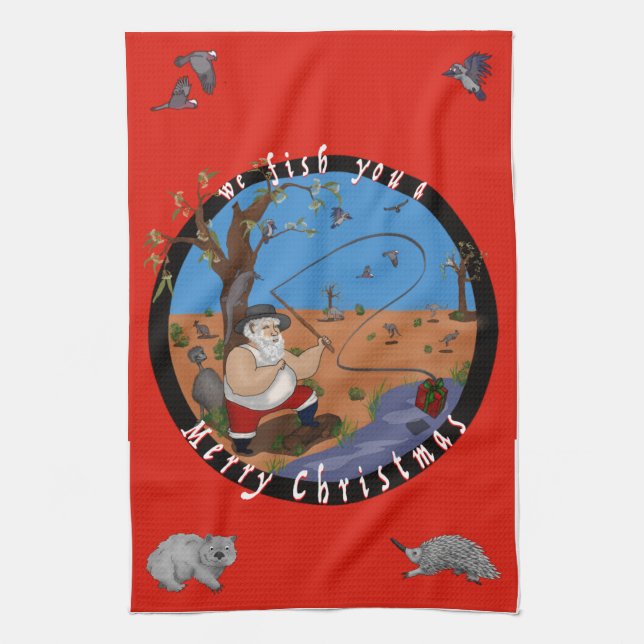 We fish you a Merry Christmas - Aussie tea towel (Vertical)
