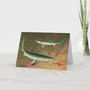 We Fish You A Merry Christmas, Vintage Blue Sharks Holiday Card