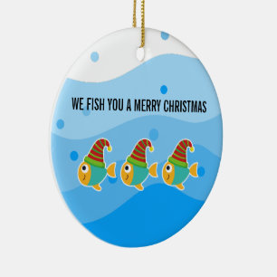 WE FISH YOU ARE MERRY CHRISTMAS CERAMIC TREE DECORATION
