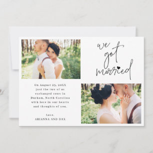 We Got Married 2-Photo Script Heart Wedding Announcement