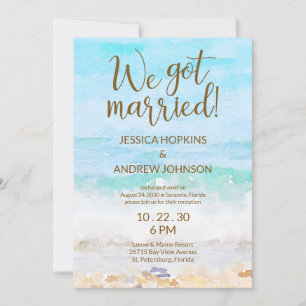 We Got Married Beach Watercolor Reception Invitation