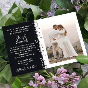 We Got Married Black Silver Heart Photo Invitation