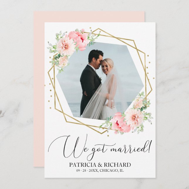 We Got Married Blush Floral Eloped Announcement (Front/Back)