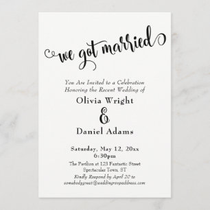 We Got Married Bold Black White Reception Only Invitation