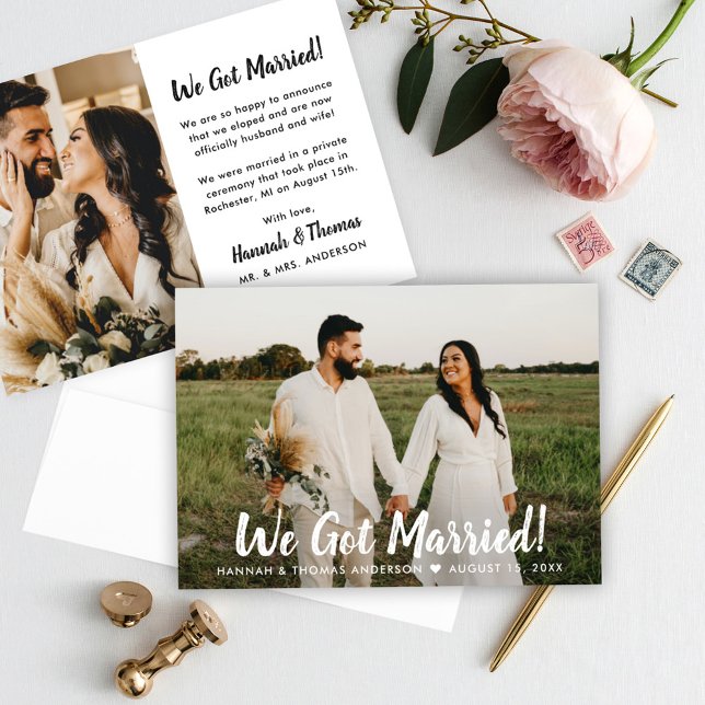 We Got Married Brush Script Photo Wedding Announcement (Creator Uploaded)