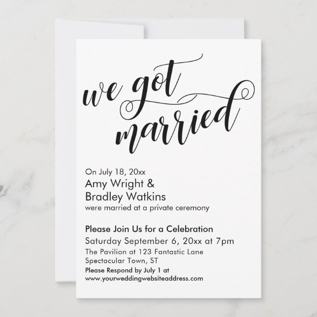 We Got Married Calligraphy Post-Wedding Party Invitation (Front)