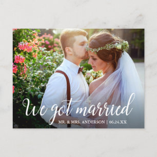 We Got Married Calligraphy Wedding Couple Photo Postcard