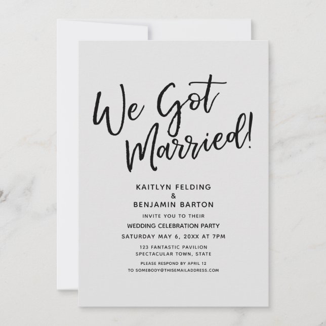 We Got Married! Casual Grey Wedding Reception Invitation (Front)