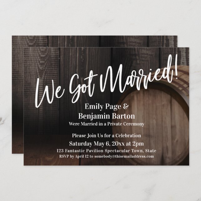 We Got Married! Casual Handwriting Wood Barrel Invitation (Front/Back)