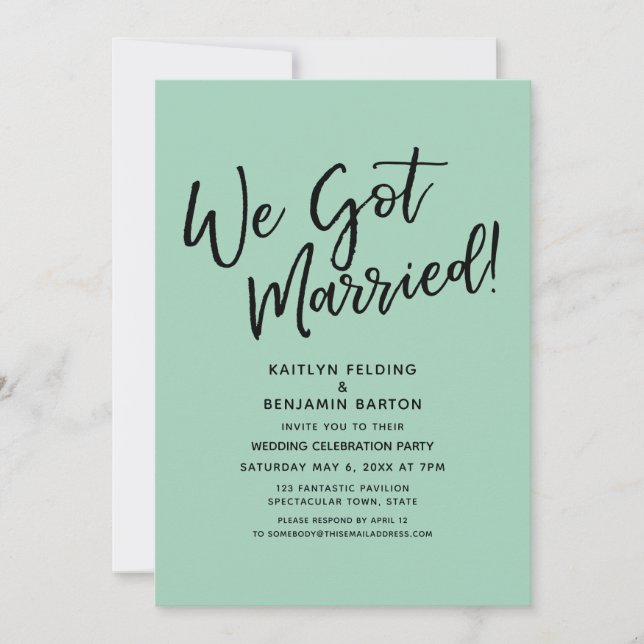 We Got Married! Casual Light Green Reception Invitation (Front)