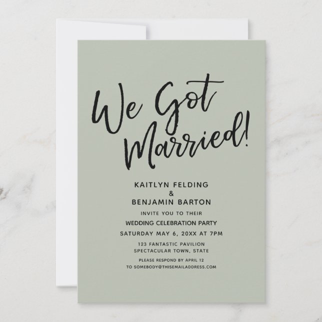 We Got Married! Casual Sage Green Reception Invitation (Front)