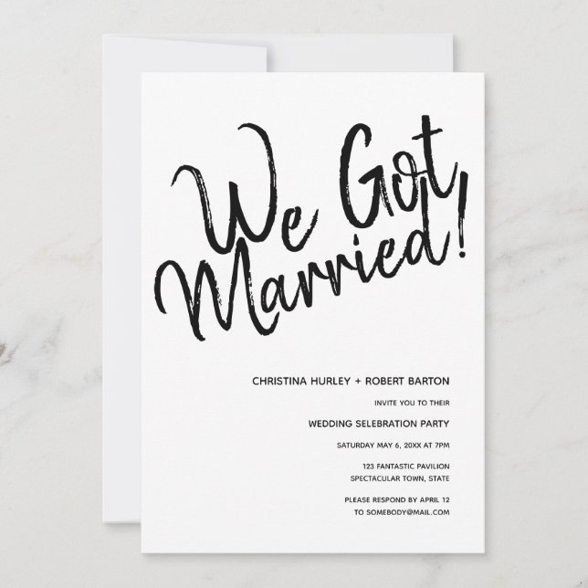 "We Got Married!" Casual Script Wedding Reception Invitation (Front)