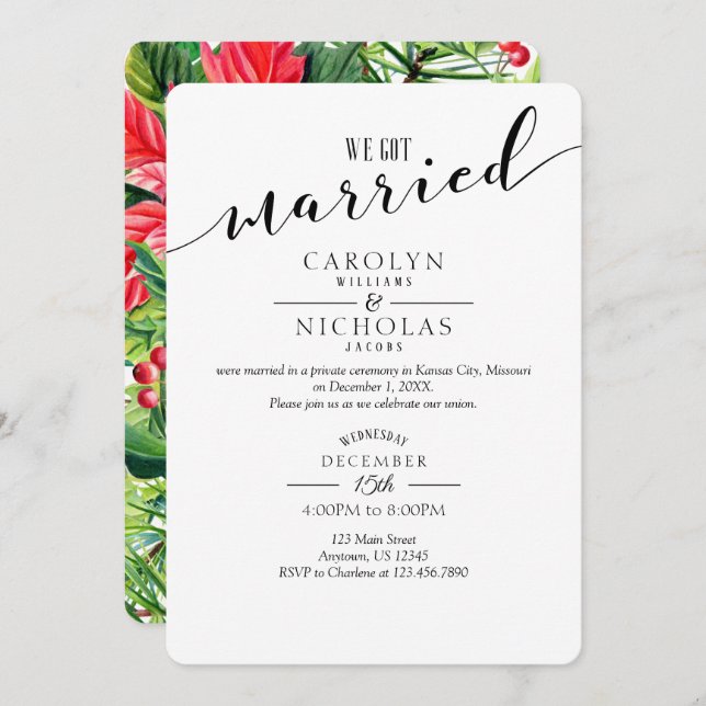 We Got Married Christmas Elopement Wedding Party Invitation (Front/Back)