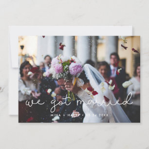 We got married Cute script wedding photo card
