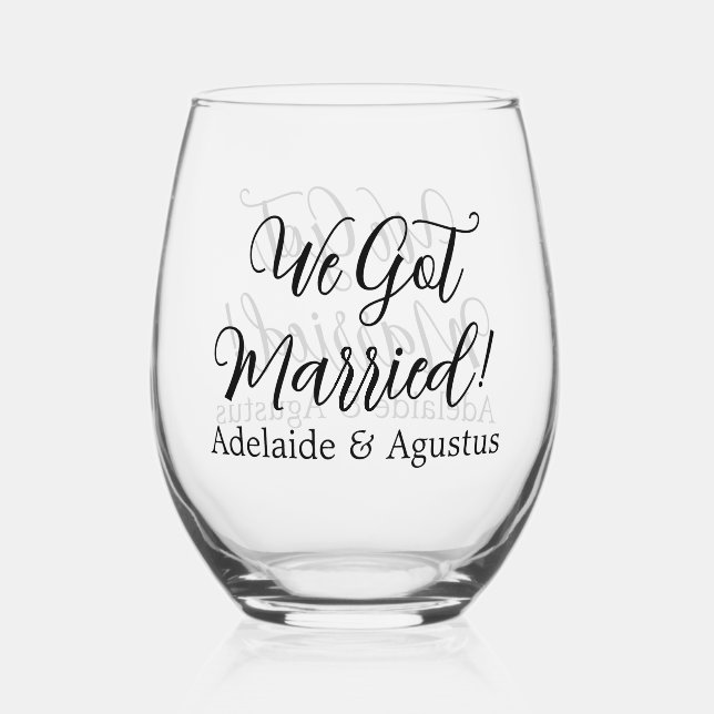 We Got Married Drinkware Set Stemless Wine Glass (Front)