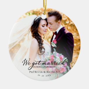 We Got Married During a Pandemic Photo Chic Script Ceramic Tree Decoration
