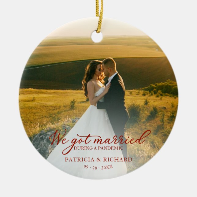 We Got Married During a Pandemic Photo Christmas Ceramic Tree Decoration (Front)