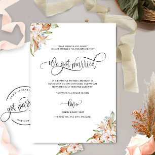 We got Married, Earthy Blooms, Married Wedding  Announcement