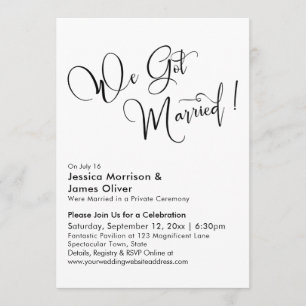 We Got Married Elegant Calligraphy in Black White Invitation